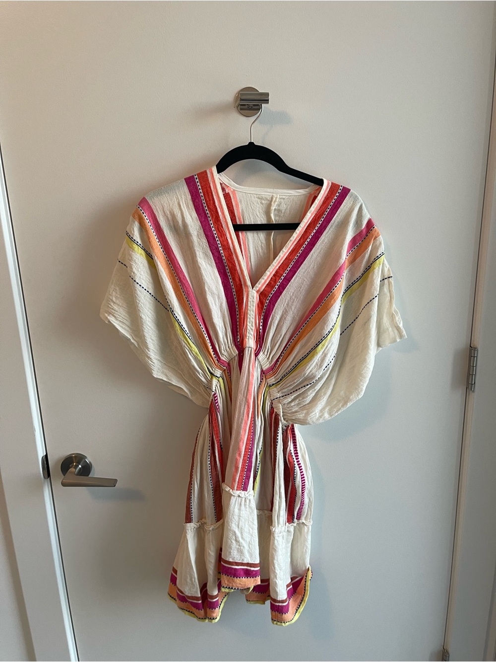 Lemlem Boho Stripe Dress in Cream and Pink